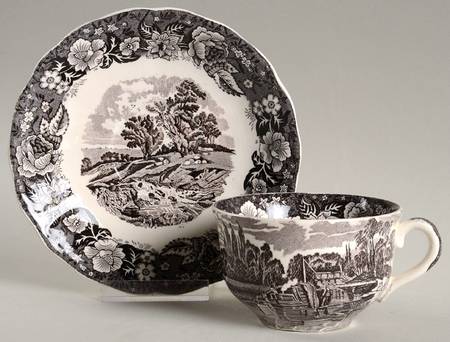 Thames River Scenes Black Footed Cup & Saucer Set