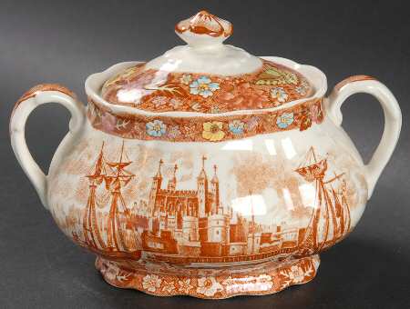 Thames River Scenes Brn Multicolor Sugar Bowl & Lid