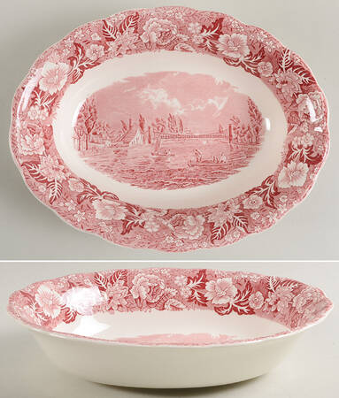 Thames River Scenes Pink 9" Oval Vegetable Bowl