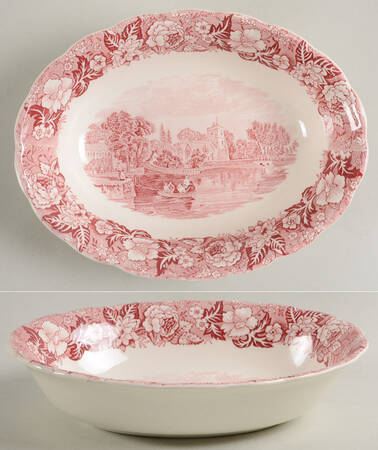 Thames River Scenes Pink 8" Oval Vegetable Bowl