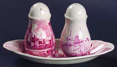 Thames River Scenes Pink (3 Pc) Salt & Pepper Tray Set