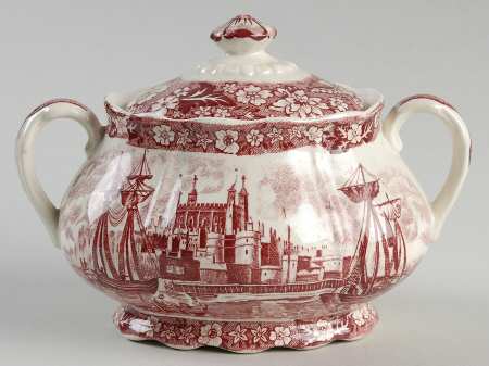 Thames River Scenes Pink Sugar Bowl & Lid