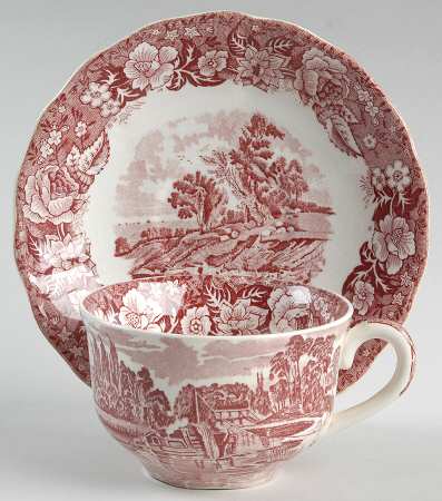 Thames River Scenes Pink Flat Cup & Saucer Set