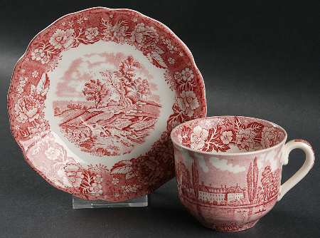 Thames River Scenes Pink Flat Cup & Saucer Set