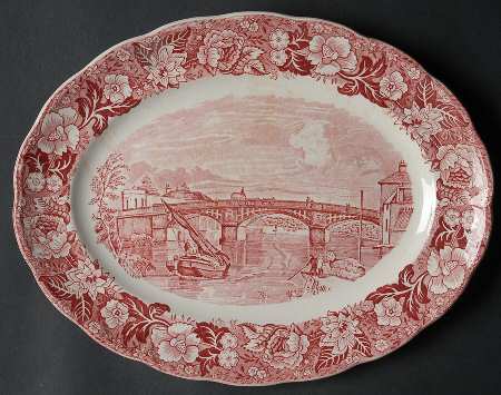 Thames River Scenes Pink 10" Oval Serving Platter