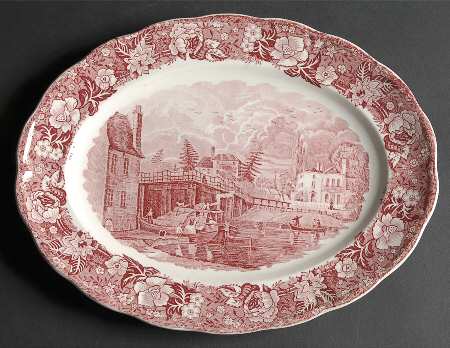 Thames River Scenes Pink 11" Oval Serving Platter