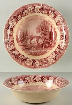 Thames River Scenes Pink 9" Round Vegetable Bowl