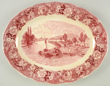 Thames River Scenes Pink 14" Oval Serving Platter
