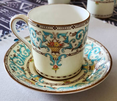 Adam (Aqua Scrolls) Flat Demitasse Cup & Saucer Set