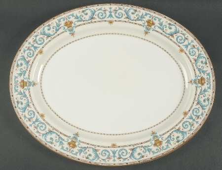 Adam (Aqua Scrolls) 16" Oval Serving Platter