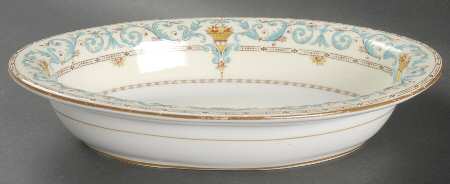Adam (Aqua Scrolls) 10" Oval Vegetable Bowl