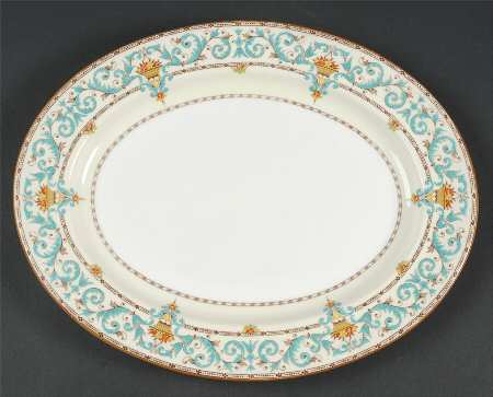 Adam (Aqua Scrolls) 12" Oval Serving Platter
