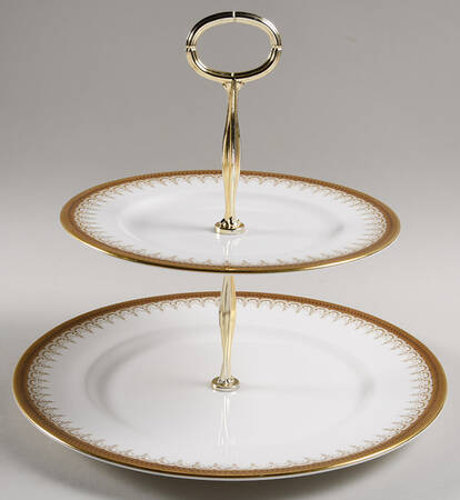 Athena (Gold Border with Black Dots) 6 5/8"-10"  2 Tiered Serving Tray (Dp, Sp) HC