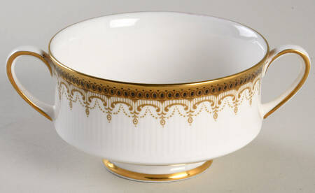 Athena (Gold Border with Black Dots) Footed Cream Soup Bowl