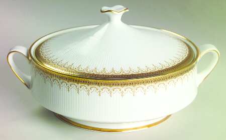 Athena (Gold Border with Black Dots) Round Covered Vegetable