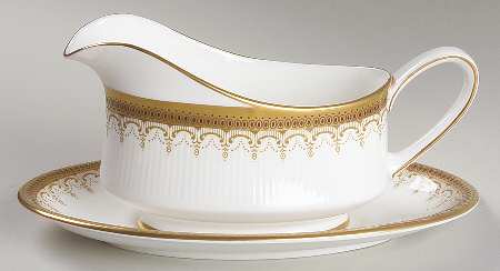 Athena (Gold Border with Black Dots) Gravy Boat & Underplate