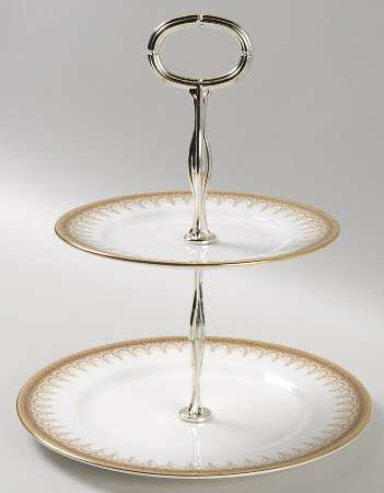 Athena (Gold Border with Black Dots) 2-Tiered Serving Tray (Salad & Bread/Butter Plate)