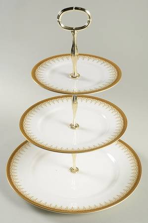 Athena (Gold Border with Black Dots) 3-Tiered Serving Tray (DP, SP, BB)