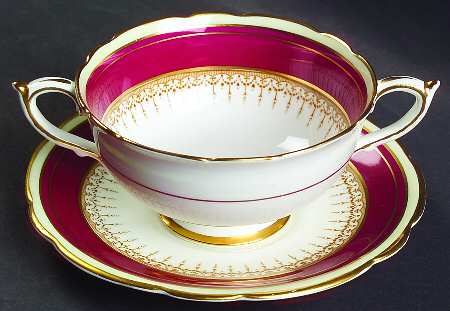 Athene Maroon Footed Cream Soup Bowl & Saucer Set