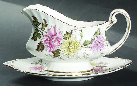 Autumn Glory (Pink & Yellow Flowers) Gravy Boat & Underplate