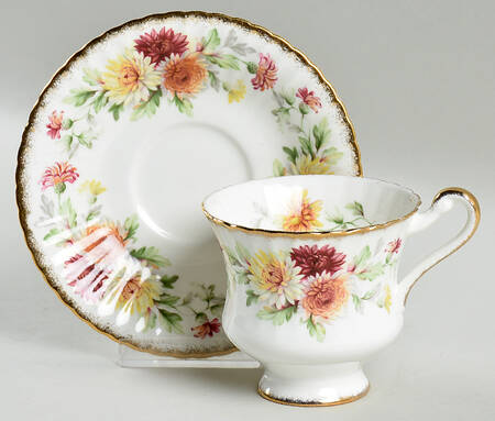 Autumn Glory (Yellow & Orange Flowers) Flat Cup & Saucer Set