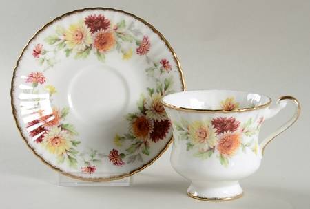 Autumn Glory (Yellow & Orange Flowers) Footed Cup & Saucer Set