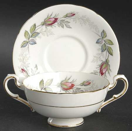 Bridal Rose Footed Cream Soup Bowl & Saucer Set