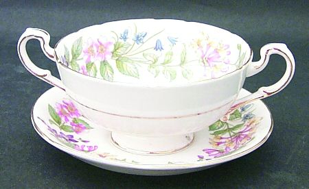 Country Lane (Scalloped Flat Rim) Footed Cream Soup Bowl & Saucer Set