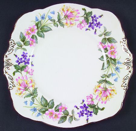 Country Lane (Scalloped Flat Rim) Square Handled Cake Plate