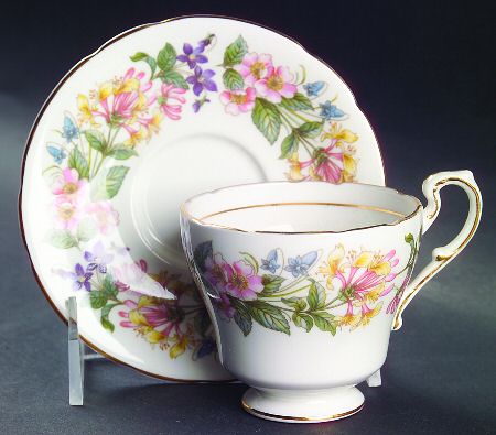 Country Lane (Scalloped Flat Rim) Footed Demitasse Cup & Saucer Set