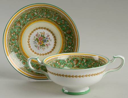 Corinthian Green Footed Cream Soup Bowl & Saucer Set