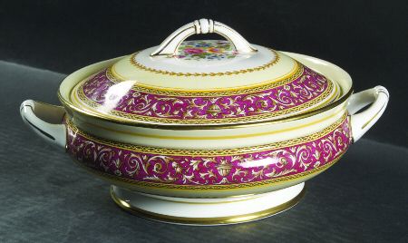 Corinthian Maroon (Gold Trim) Round Covered Vegetable