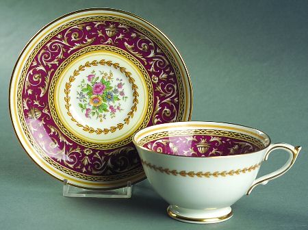 Corinthian Maroon (Gold Trim) Footed Cup & Saucer Set