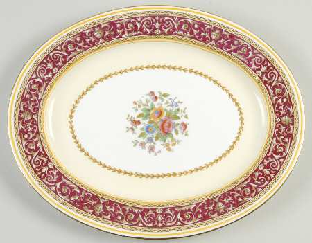 Corinthian Maroon (Gold Trim) 12" Oval Serving Platter