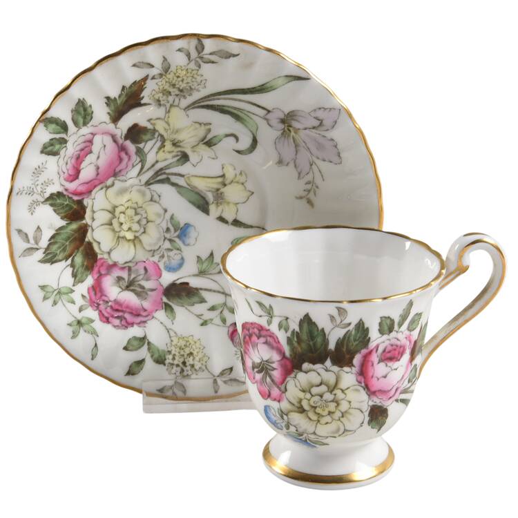 Dubarry (Fluted, Flowers on Side) Footed Demitasse Cup & Saucer Set