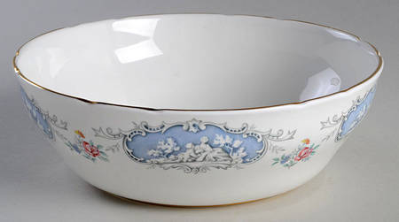 Dubarry (Scalloped, Blue Panels, Pink Roses) 8" Round Vegetable Bowl