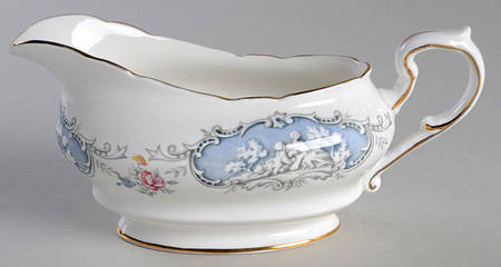 Dubarry (Scalloped, Blue Panels, Pink Roses) Gravy Boat