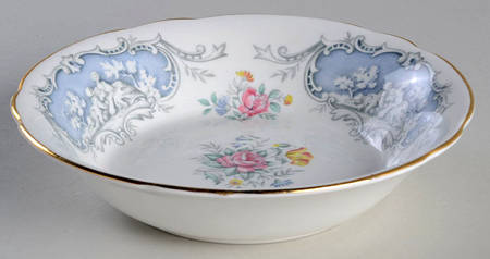 Dubarry (Scalloped, Blue Panels, Pink Roses) Fruit/Dessert (Sauce) Bowl
