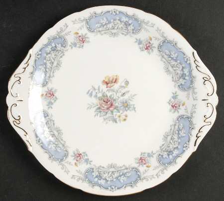 Dubarry (Scalloped, Blue Panels, Pink Roses) Handled Cake Plate