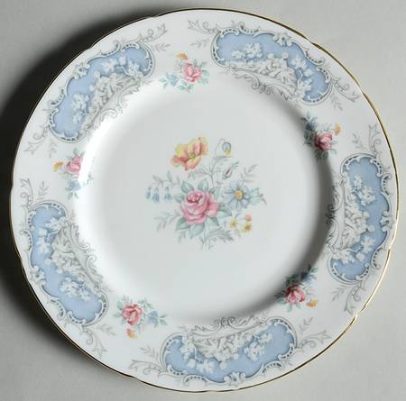 Dubarry (Scalloped, Blue Panels, Pink Roses) Salad Plate