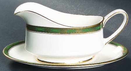 Elgin (Green & Gold) Gravy Boat & Underplate