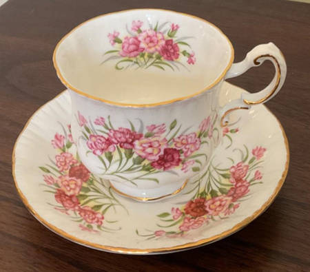 English Flowers (Flower Names On Back) Footed Cup & Saucer Set