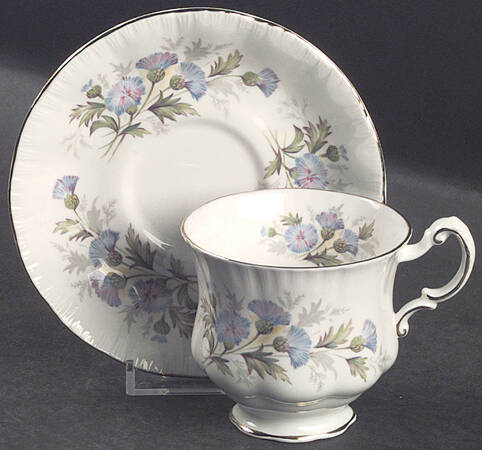English Flowers (Flower Names On Back) Footed Cup & Saucer Set