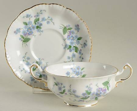 Forget Me Not Footed Cream Soup Bowl & Saucer Set