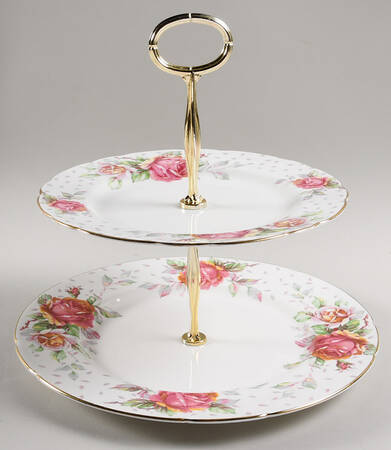 Golden Emblem (White) 6 5/8"-10"  2 Tiered Serving Tray (Dp, Sp) HC