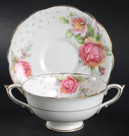 Golden Emblem (White) Footed Cream Soup Bowl & Saucer Set
