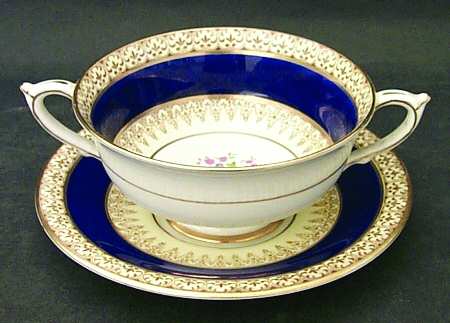 Grecian Blue Footed Cream Soup Bowl & Saucer Set