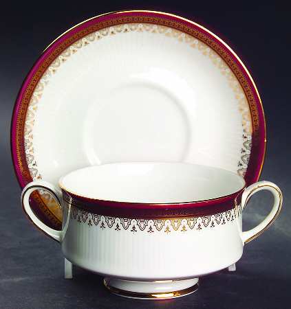 Holyrood Red (Smooth, No Flowers) Footed Cream Soup Bowl & Saucer Set