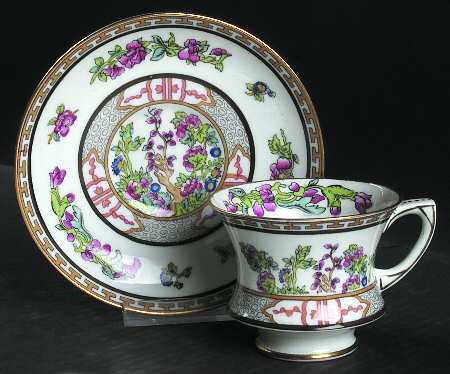 Indian Tree (Smooth, Gold Trim) Footed Cup & Saucer Set