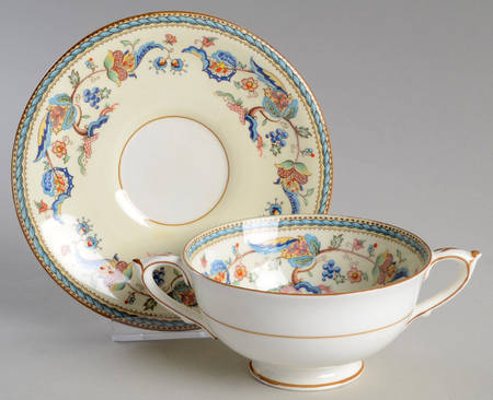 Jacobean Footed Cream Soup Bowl & Saucer Set